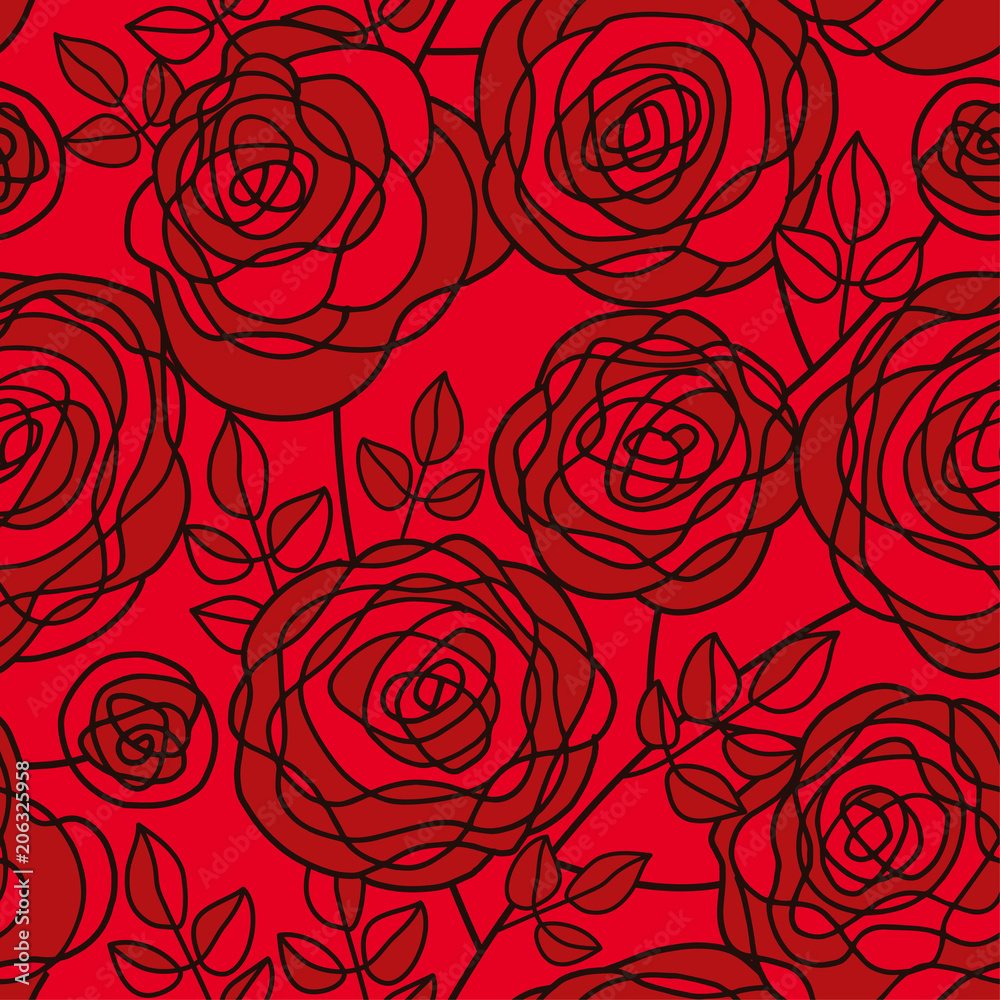 Fototapeta Głęboko czerwona pasja kwiaty bez szwu wzór