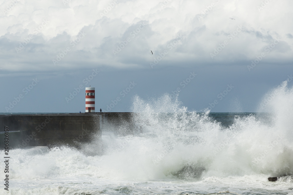 the Atlantic coastline and lighthouse of Porto