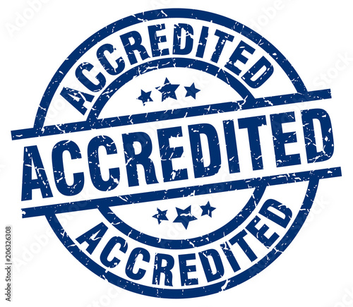 accredited blue round grunge stamp