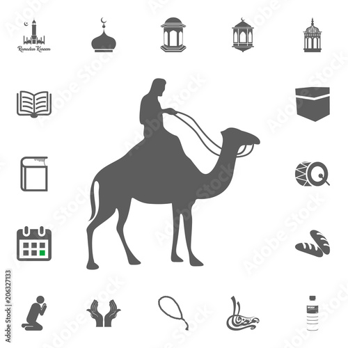 Muslim on camel icon. Ramadan Kareem. Eid Mubarak vector illustration icons set.