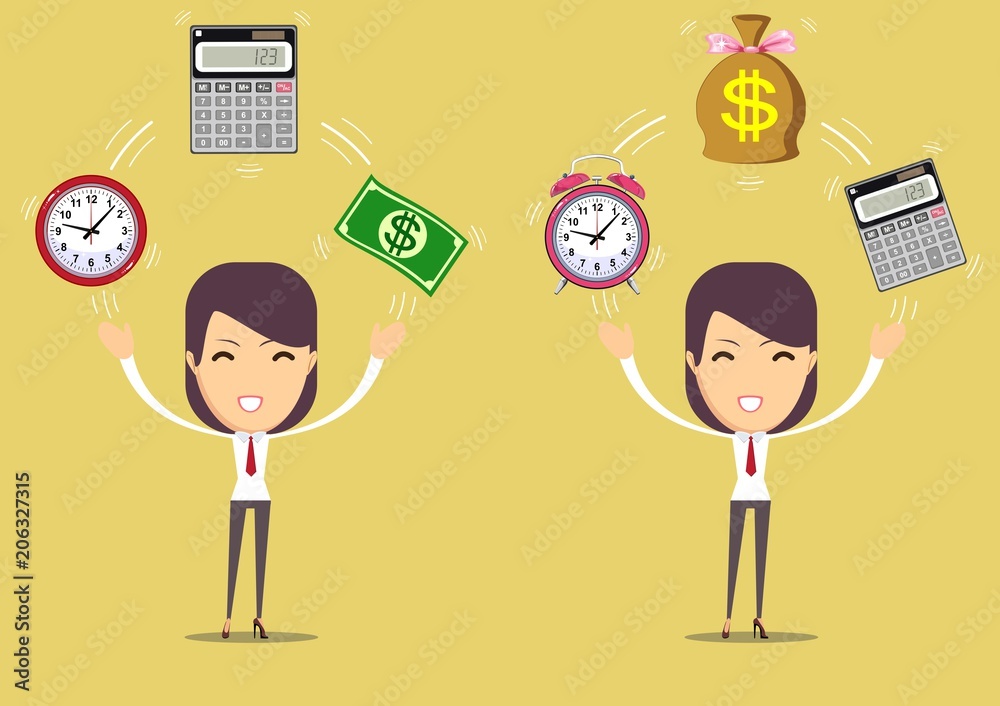 Accountant at work.Time is money concept. Vector Illustration.