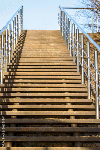 Stairs leading to the Park, bottom view. Background. Sharpness in the middle field