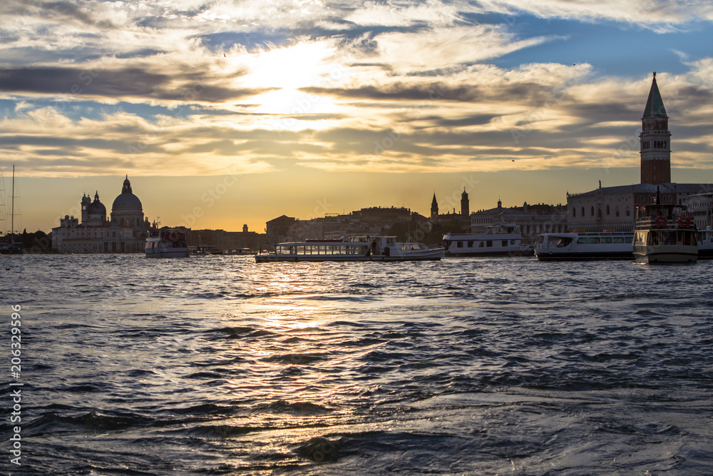 Sunset behind the Church of Madonna Della Salute in Venice