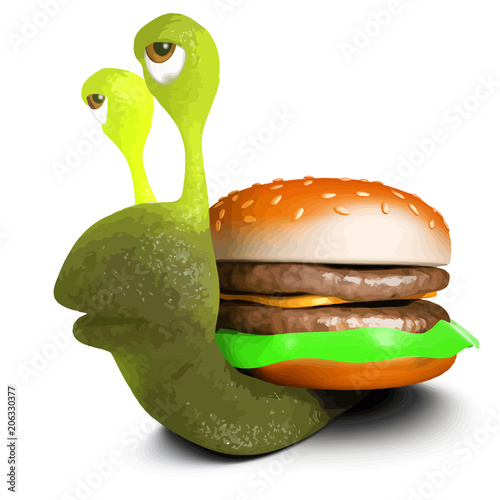 Vector 3d Funny cartoon snail bug carrying a stopwatch