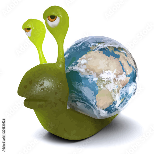 Vector 3d Funny cartoon snail bug carrying a stopwatch