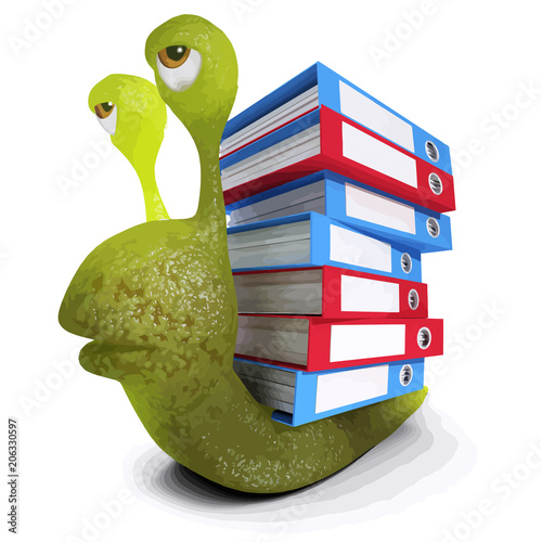 Vector 3d Funny cartoon snail bug carrying a stopwatch