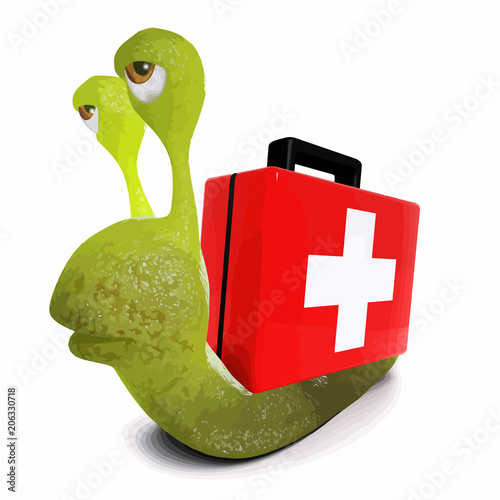 Vector 3d Funny cartoon snail bug carrying a stopwatch