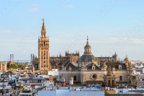 panoramic views of seville old town with giralda tower bell at background photo