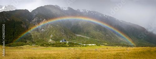 Rainbows at Mount Cook village, New Zealand photo