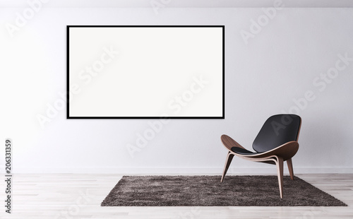 Fototapeta Naklejka Na Ścianę i Meble -  Modern bright interiors apartment with mockup poster frame 3D rendering illustration