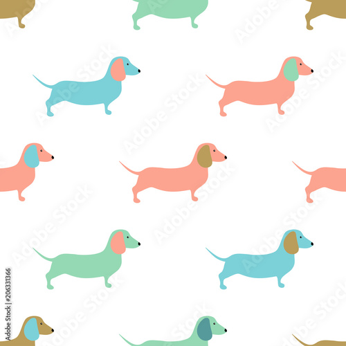 Seamless pattern with cute dachshound dogs. Vector illustration.