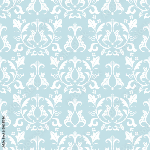 Blue and white damask seamless pattern.