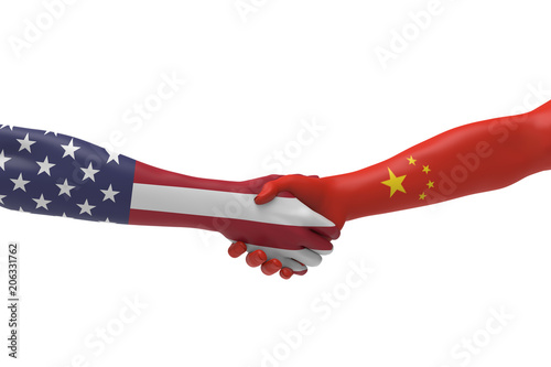 American Chinese Handshake Bilateral talks 3D render