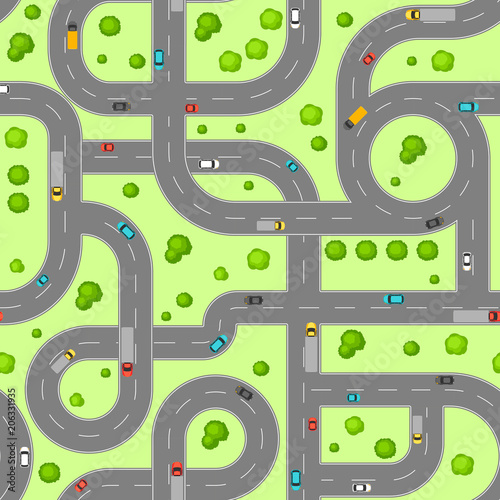 Seamless pattern top view of roads.