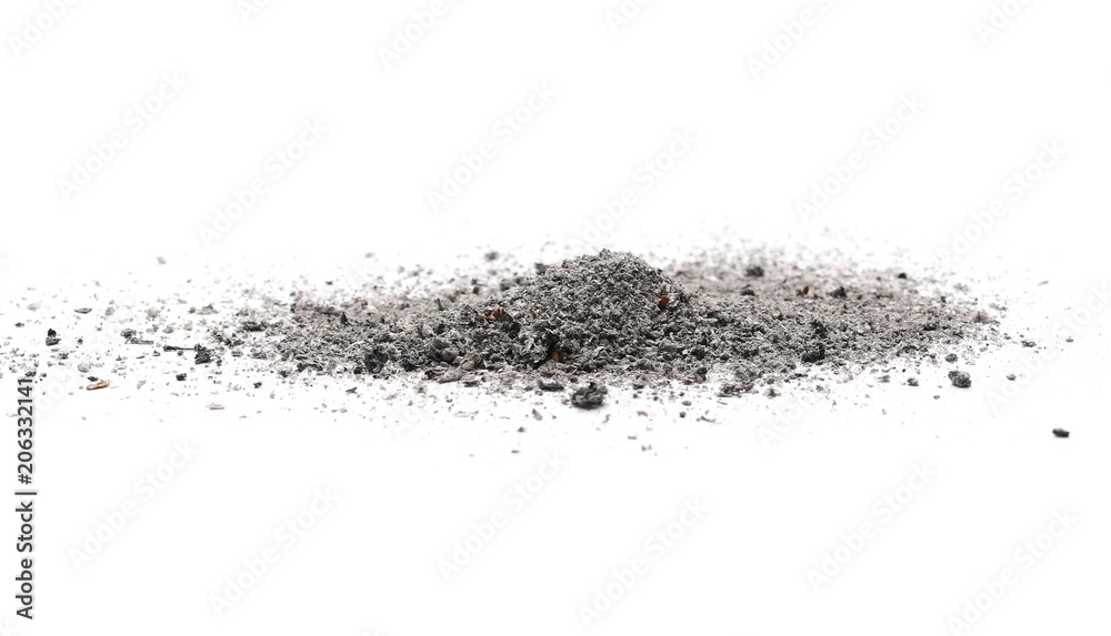 Ash pile isolated on white background, texture Ash pile isolated on white background, texture