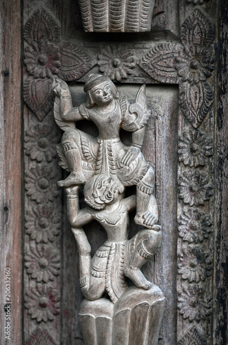 Ancient carved wooden figure at Shwe Nan Daw Kyaung  Myanmar