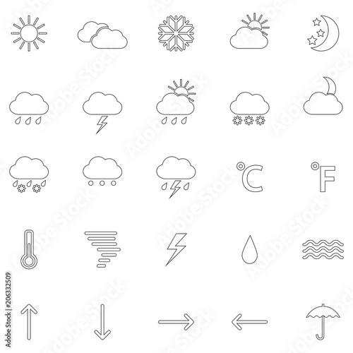 Set of contours of weather icons, vector illustration
