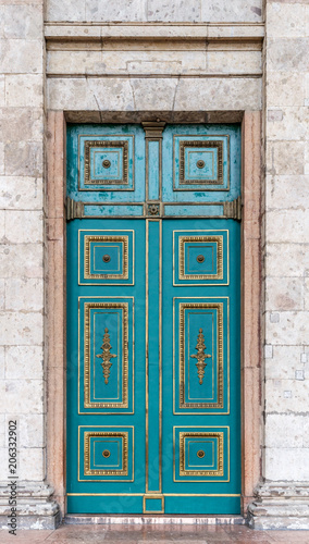 Blue door townhouse entrance