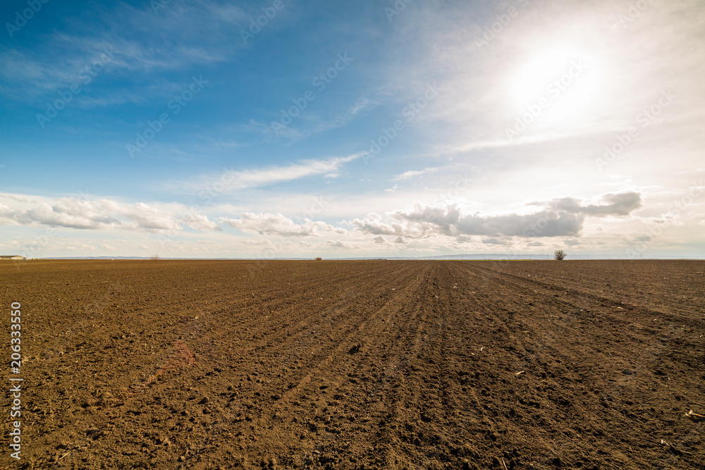 Agricultural landscape, arable crop field. Arable land is the land under temporary agricultural crops capable of being ploughed and used to grow crops.