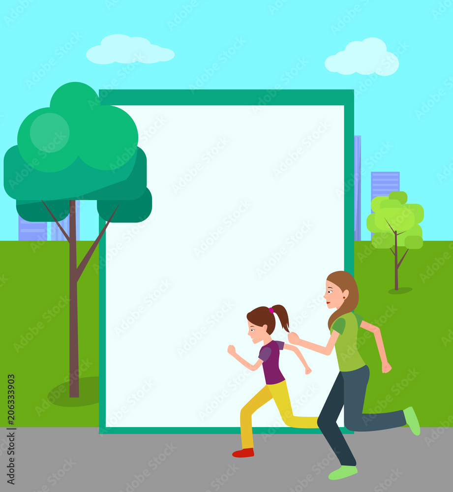 Mother and Daughter Run Jogging Together Vector Mother and Daughter Run Jogging Together Vector