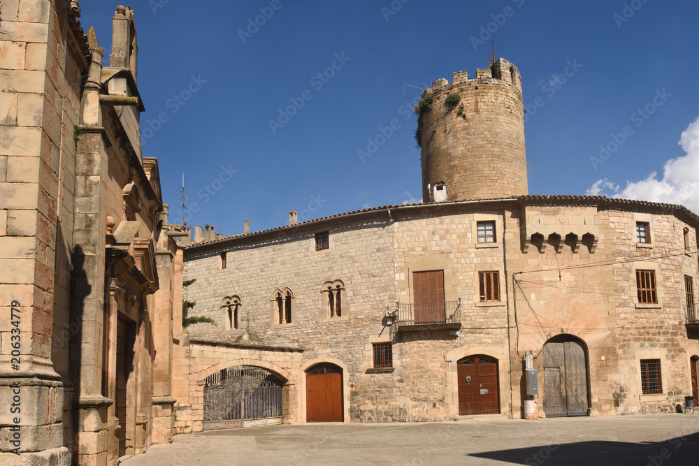 Santa Maria church and Castle, Verdu, Urgell, LLeida province, Catalonia, Spain