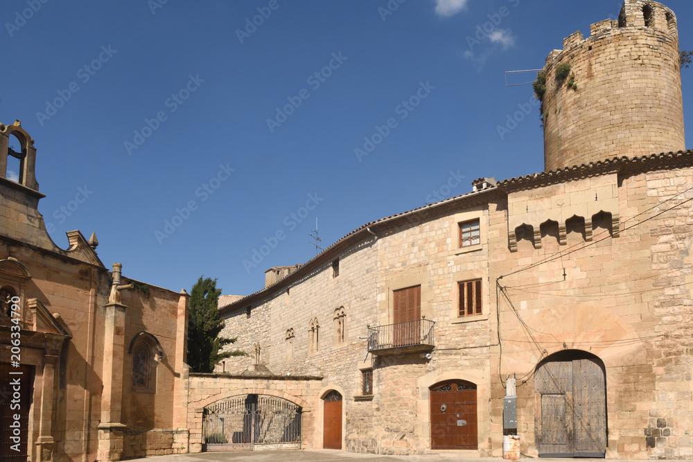 Santa Maria church and Castle, Verdu, Urgell, LLeida province, Catalonia, Spain