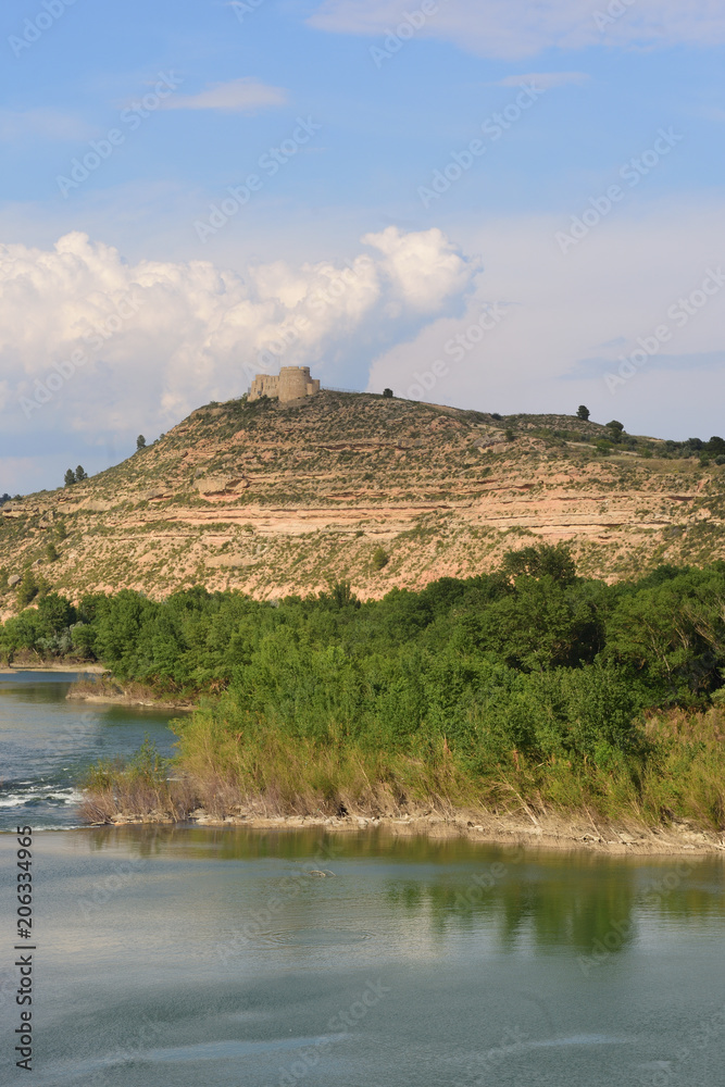 Ebro River and Flix Castle, Tarragona province, Catalonia, Spain