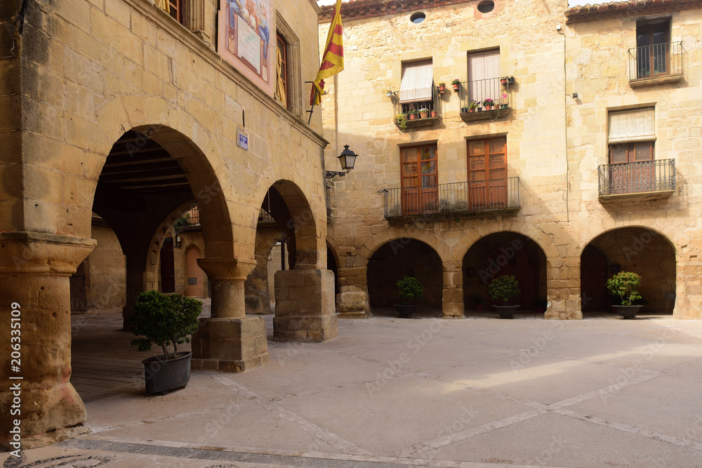 Esglesia square in Horta de Sant Joan,Terra Alta, Tarragona province, Catalonia,Spain