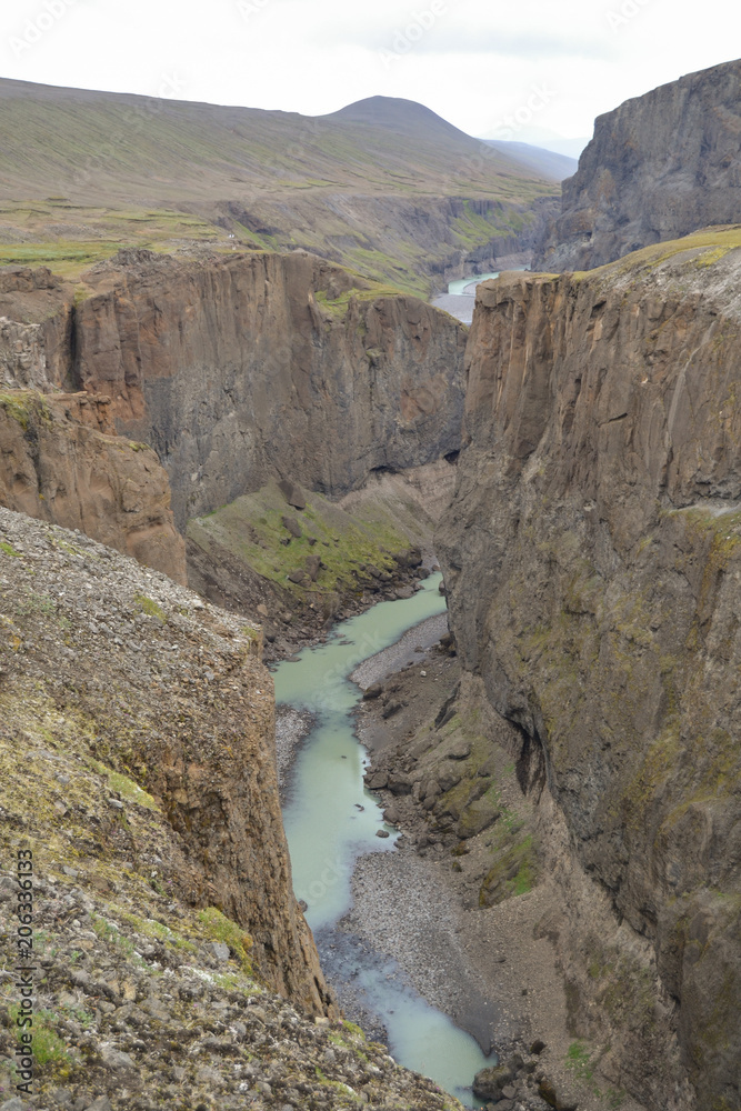 Icelandic mountain stony river and canyon