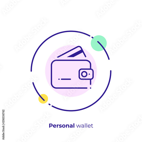 Business budget line art icon, personal wallet vector art, outline online bank account illustration