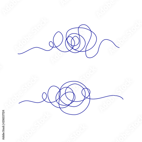 Blue pen scribble. Chaotic vector lines