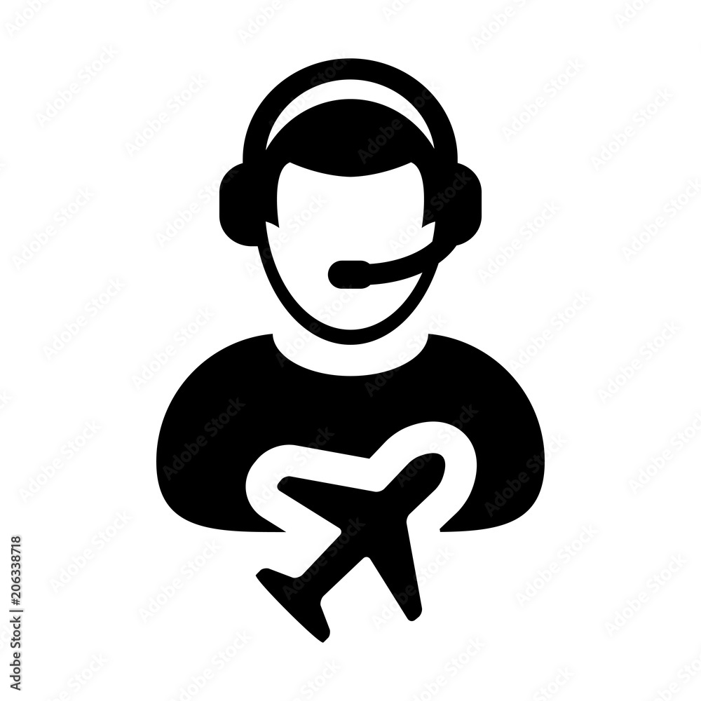 Customer service icon vector male person profile symbol for travel and holidays support helpline in glyph pictogram illustration