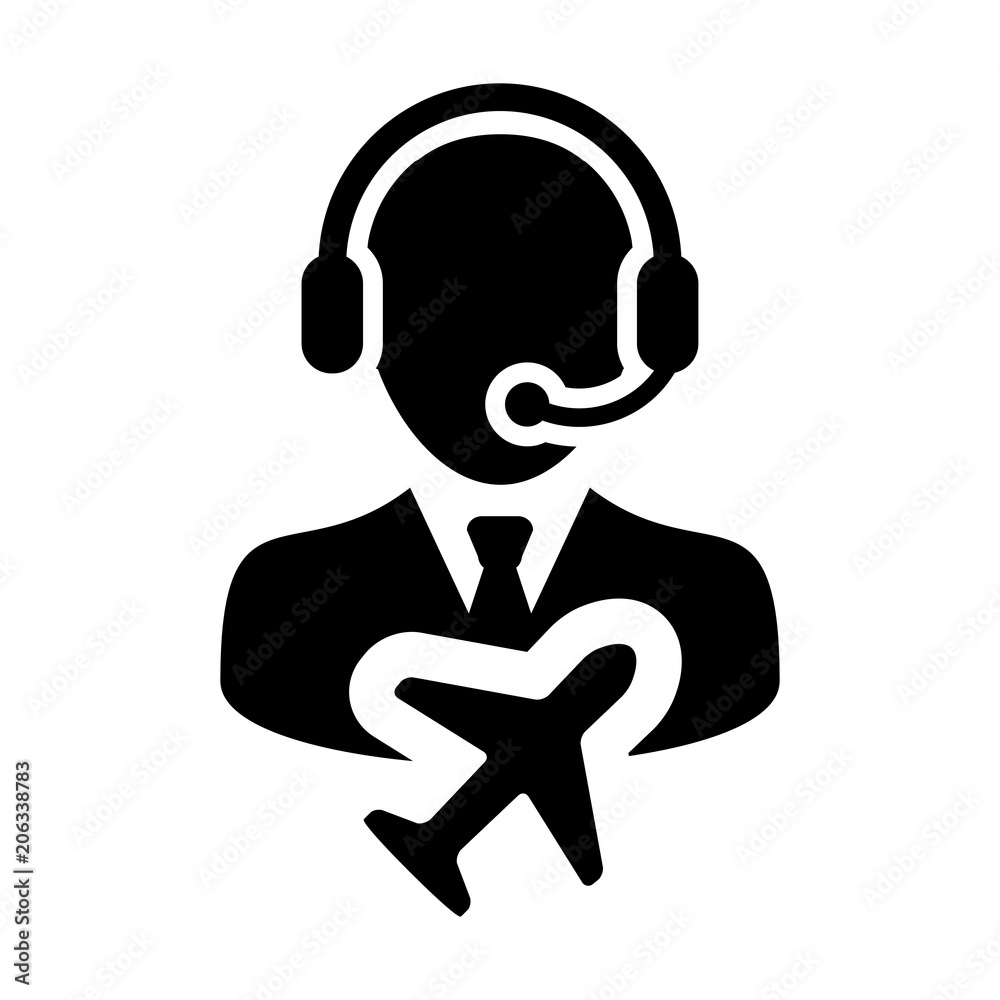 Ticket Customer service icon vector male person profile symbol for travel and holidays support helpline in glyph pictogram illustration