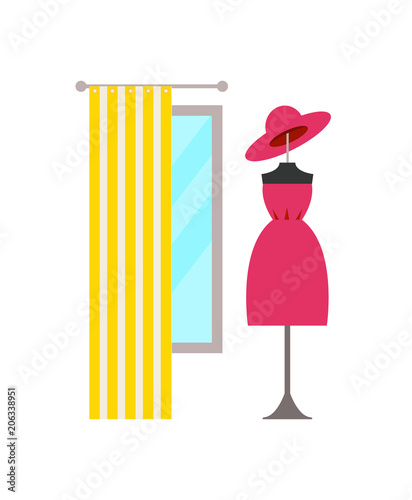 Clothing Store and Dress, Hat Vector Illustration