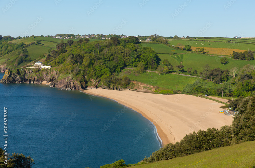 Blackpool Sands beach Devon England UK, situated near to Dartmouth with blue sky and sea
