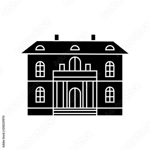 Cute villa black icon, vector illustration. Cute villa  concept sign.