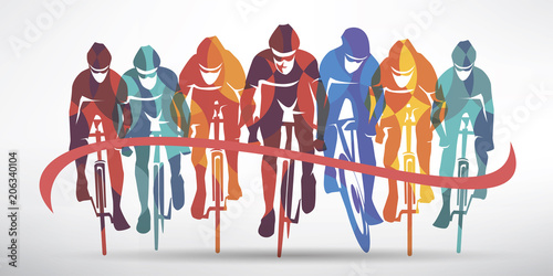 cycling race stylized background, cyclist vector silhouettes