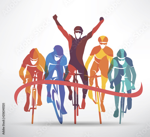 cycling race stylized background, cyclist vector silhouettes