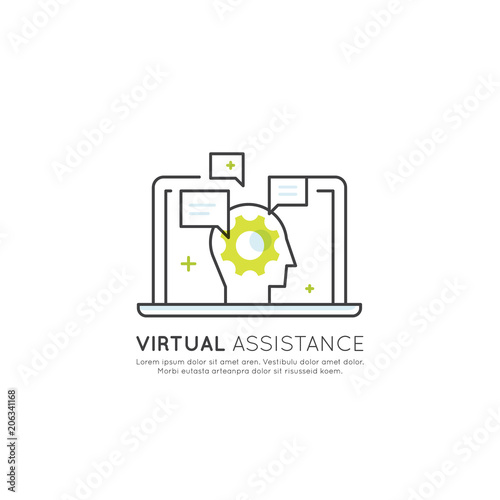 Vector Icon Style Illustration of Online Consultation Platform Concept with Dialog Box and Human Profile on Laptop Screen, Isolated Web Element, Chatbot Virtual Assistance and Online Support