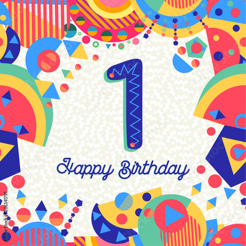 One 1 year birthday party greeting card number