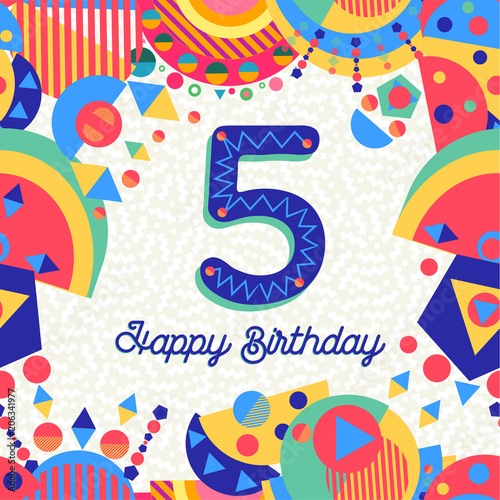 Five 5 year birthday party greeting card number