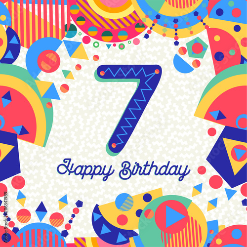 Seven 7 year birthday party greeting card number