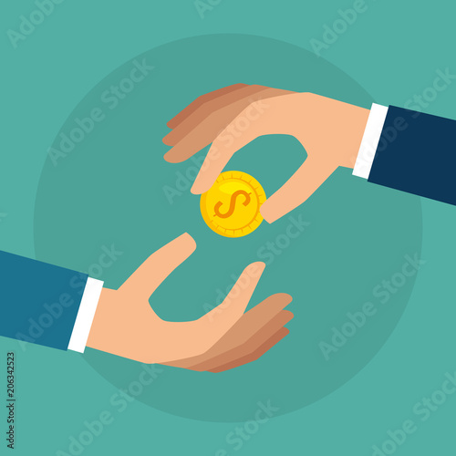 hands with coin money isolated icon vector illustration design