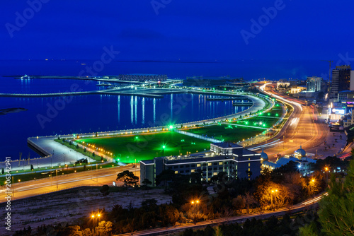 View of the city and National Flag Square in the night. Baku. Azerbaijan