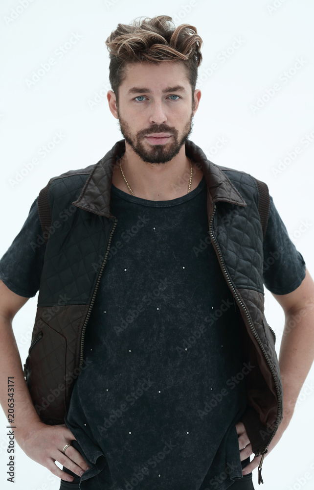 Obraz premium Men's casual outfits standing on a gray grunge background