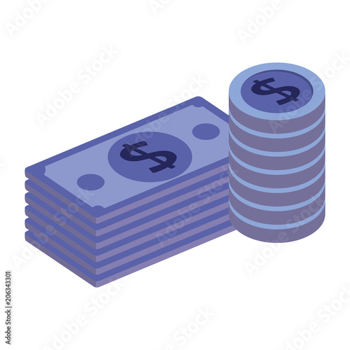 bills dollars and coins money isometric design
