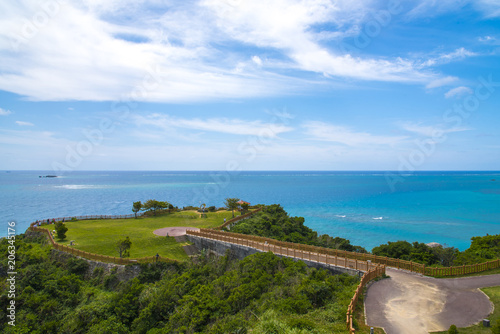 Cape Chinen with beautiful blue sky and ocean  Okinawa  Japna.