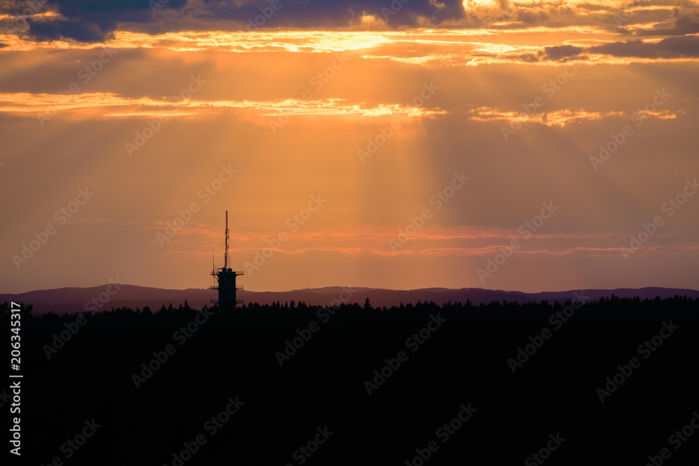 Sunset Over TV-Tower Skyline in Falun, Sweden