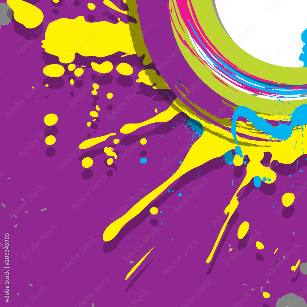 Modern colorful frame design with splashes on ultra violet backg
