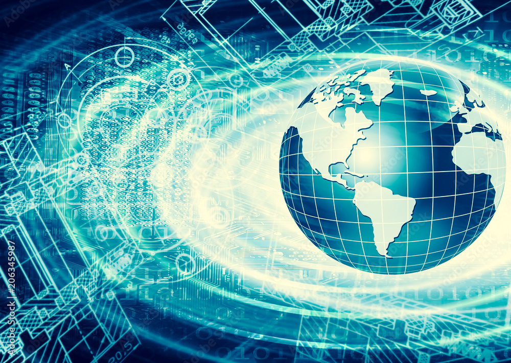 Fototapeta premium Best Internet Concept of global business. Globe, glowing lines on technological background. Wi-Fi, rays, symbols Internet, 3D illustration